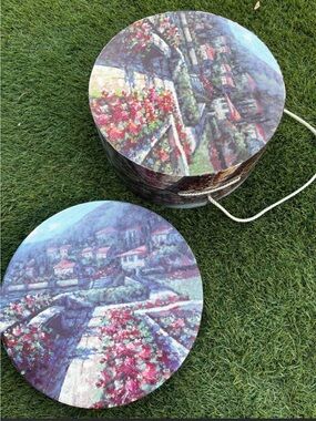 Round Floral Scenic Hat Box